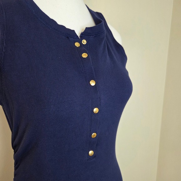 BOSTON PROPER Ribbed Knit Sleeveless Maxi Dress, Navy Blue, Size S - Picture 3 of 9